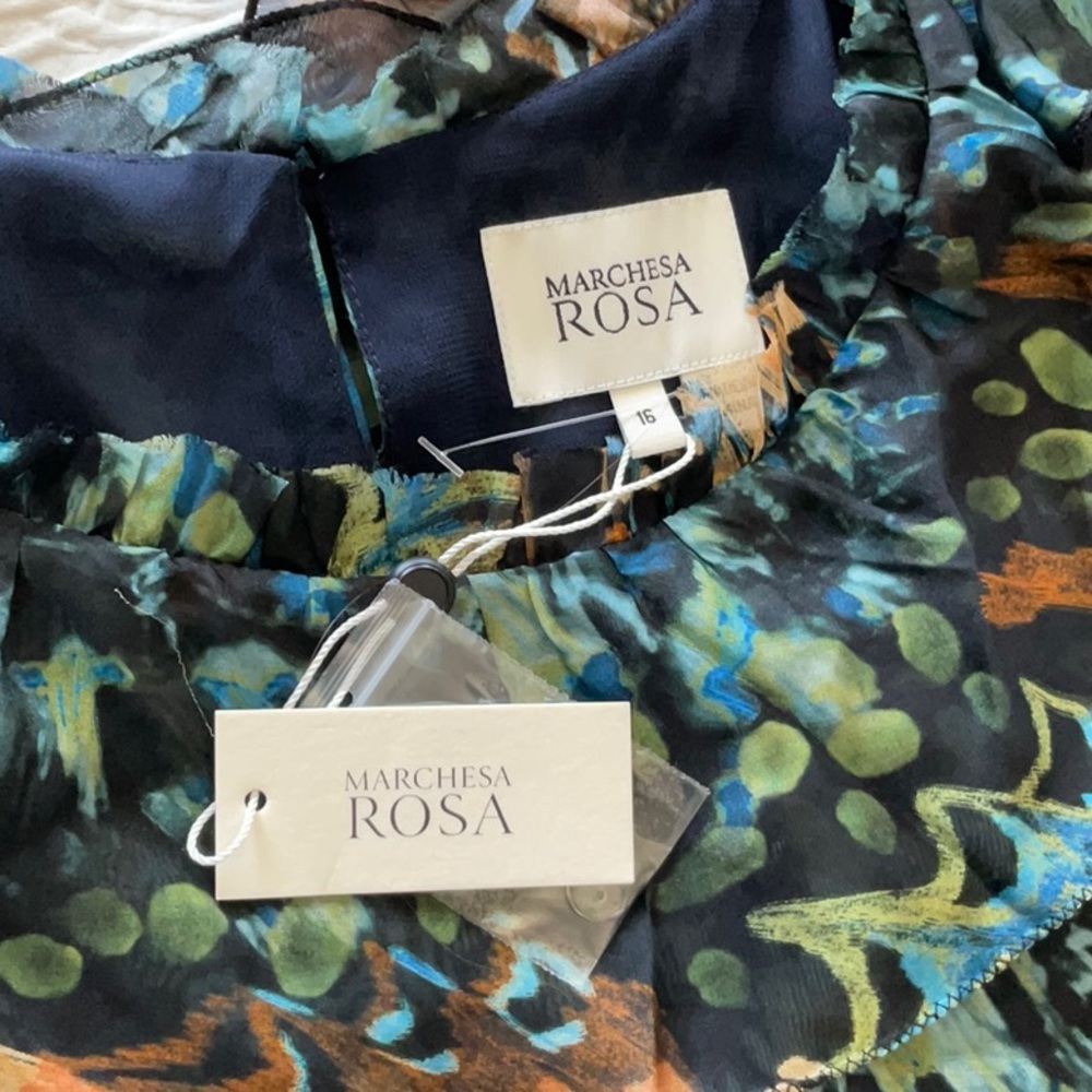 MARCHESA Printed Ruffle Mini Dress      Color: Blue Multi - Picture 6 of 12